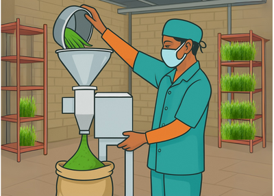 Wheatgrass powder Grinding & Sieving
