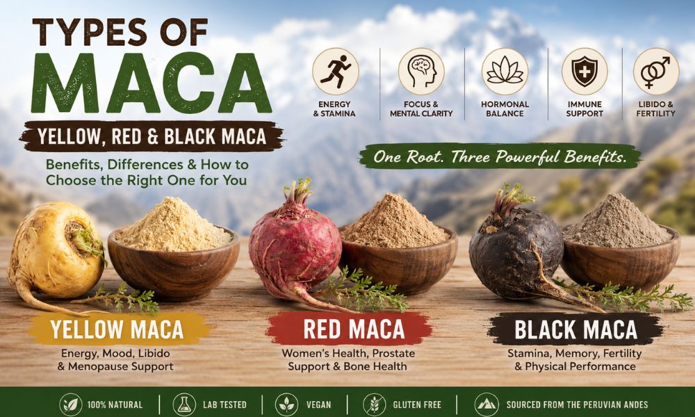 Types of Maca: Yellow, Red & Black Maca Benefits, Differences & How to Choose the Right One for You